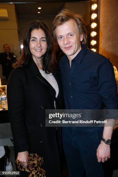 Cristiana Reali and Alex Lutz pose after the Alex Lutz One Man Show At L'Olympia on February 8, 2018 in Paris, France.