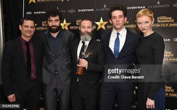 Crispin Lilly, Alec Secareanu, Francis Lee; Josh O'Connor and Lily Cole pose with the Breakthrough of the Year award for "God's Own Country" at the...