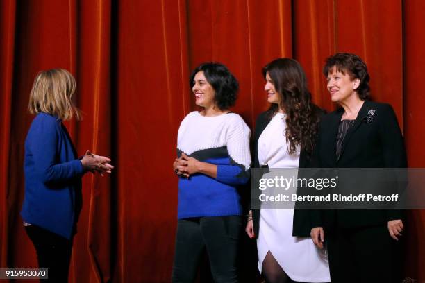 Stage Director Coralie Miller, Myriam El Khomri, State Secretary for Equality between Women and Men, Marlene Schiappa and Roselyne Bachelot; They...