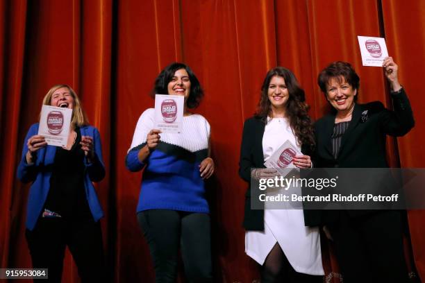 Stage Director Coralie Miller, Myriam El Khomri, State Secretary for Equality between Women and Men, Marlene Schiappa and Roselyne Bachelot; They...