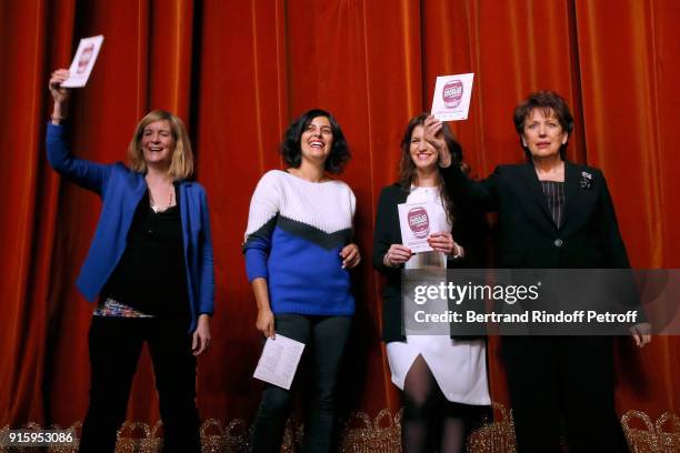 Stage Director Coralie Miller, Myriam El Khomri, State Secretary for Equality between Women and Men, Marlene Schiappa and Roselyne Bachelot; They...