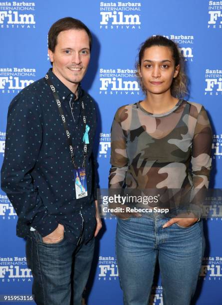 Moderator Mickey Duzdevich and dircector Rodja Sekersoz at a screening of 'Beyond Dreams'' during The 33rd Santa Barbara International Film Festival...