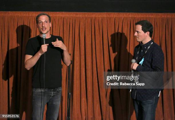 Director Mario Hainzl and moderator Mickey Duzdevich speak at a screening of 'Beyond: An African Surf Documentary'' during The 33rd Santa Barbara...