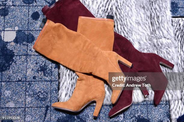 Shoes on display during the Stuart Weitzman FW18 Presentation and Cocktail Party at The Pool on February 8, 2018 in New York City.