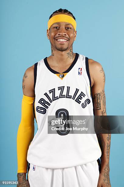 Allen Iverson of the Memphis Grizzlies poses for a portrait during NBA Media Day on September 28, 2009 at the FedExForum in Memphis, Tennessee. NOTE...