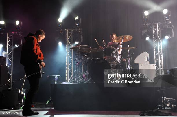 Rich Meyer and Ryan Meyer of Highly Suspect performs on stage at the Forum on February 8, 2018 in London, England.