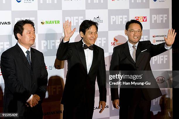 Cho Hee-Moon of AFA steering committee and Actor Ahn Sung-Ki and Yu In-Chon of Minister of Culture,Sports and Tourism ofarrives at the opening...