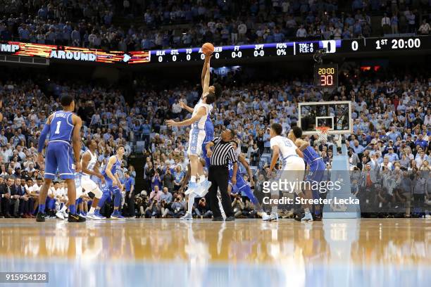General view of the Duke Blue Devils versus North Carolina Tar Heels during their game at Dean Smith Center on February 8, 2018 in Chapel Hill, North...