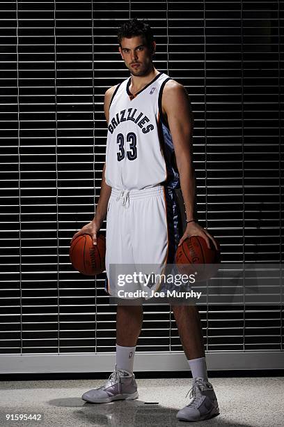 Marc Gasol of the Memphis Grizzlies poses for a portrait during NBA Media Day on September 28, 2009 at the FedExForum in Memphis, Tennessee. NOTE TO...