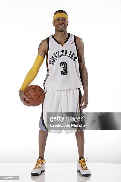 Allen Iverson of the Memphis Grizzlies poses for a portrait during NBA Media Day on September 28, 2009 at the FedExForum in Memphis, Tennessee. NOTE...