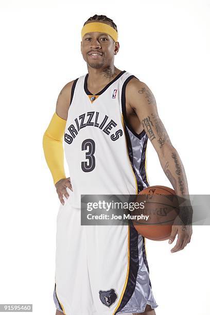 Allen Iverson of the Memphis Grizzlies poses for a portrait during NBA Media Day on September 28, 2009 at the FedExForum in Memphis, Tennessee. NOTE...