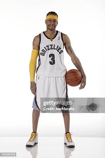 Allen Iverson of the Memphis Grizzlies poses for a portrait during NBA Media Day on September 28, 2009 at the FedExForum in Memphis, Tennessee. NOTE...
