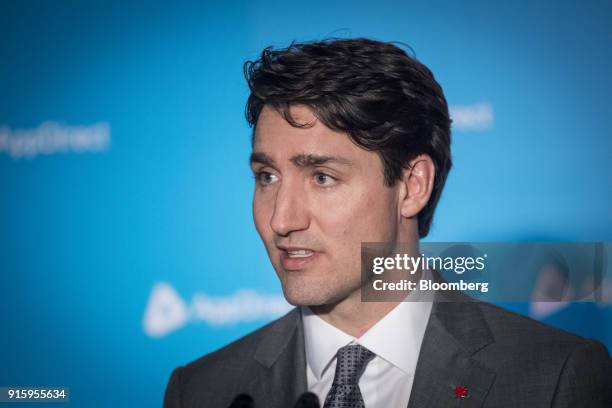 Justin Trudeau, Canada's prime minister, speaks during a meeting with Daniel Saks, president and co-chief executive officer of AppDirect Inc., not...
