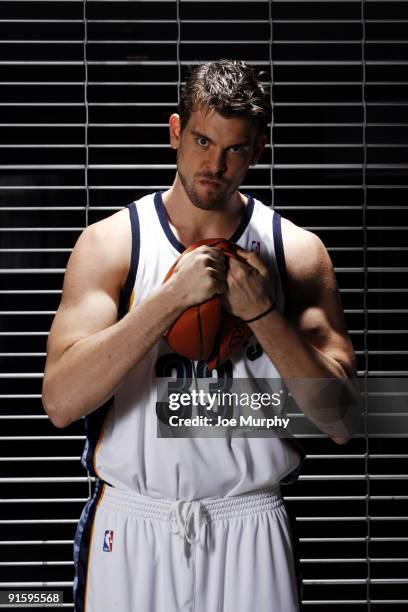 Marc Gasol of the Memphis Grizzlies poses for a portrait during NBA Media Day on September 28, 2009 at the FedExForum in Memphis, Tennessee. NOTE TO...