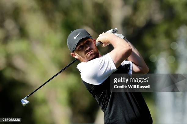 Garrick Porteous of England takes his tee shot on the 11th hole during day two of the World Super 6 at Lake Karrinyup Country Club on February 9,...