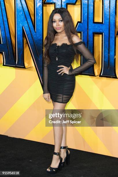 Dionne Bromfield attends the European Premiere of 'Black Panther' at Eventim Apollo on February 8, 2018 in London, England.