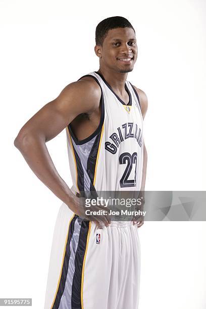 Rudy Gay of the Memphis Grizzlies poses for a portrait during NBA Media Day on September 28, 2009 at the FedExForum in Memphis, Tennessee. NOTE TO...