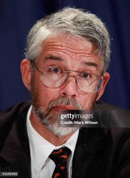 John Holdren, advisor to the President for Science and Technology participates in a news conference with Agriculture Secretary Tom Vilsack at the...