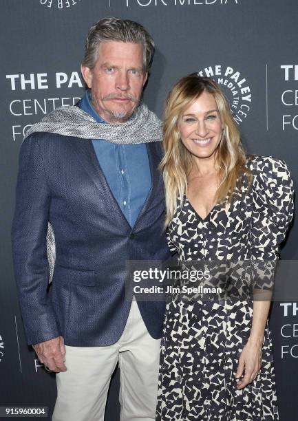 Actors Thomas Haden Church and Sarah Jessica Parker attend an evening with the cast of "Divorce" at The Paley Center for Media on February 8, 2018 in...