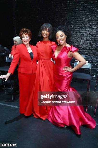 Actors Marion Ross, Zuri Hall and Actor Lynn Whitfield attend the American Heart Association's Go Red For Women Red Dress Collection 2018 presented...