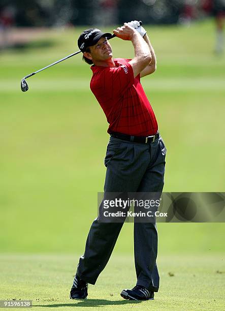 Retief Goosen of South Africa hits a shot during the first round of THE TOUR Championship presented by Coca-Cola, the final event of the PGA TOUR...