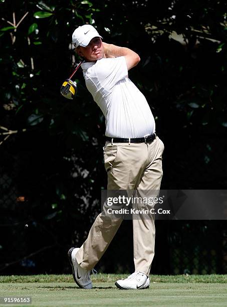 Lucas Glover hits a shot during the first round of THE TOUR Championship presented by Coca-Cola, the final event of the PGA TOUR Playoffs for the...