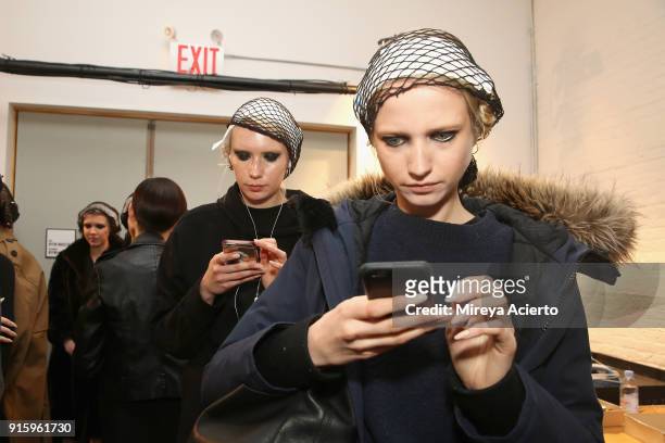 Models prepare backstage for Ceremony: Xuly.Bet x Mimi Prober x Hogan McLaughlin during New York Fashion Week: The Shows at Industria Studios on...