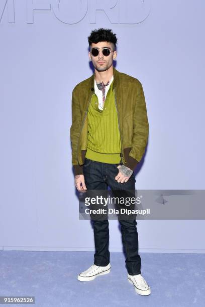 Zayn Malik attends the Tom Ford Women's Fall/Winter 2018 fashion show during New York Fashion Week at Park Avenue Armory on February 8, 2018 in New...