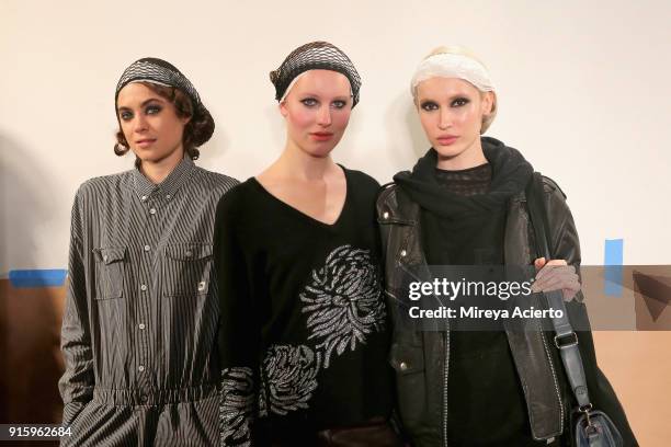 Models pose backstage for Ceremony: Xuly.Bet x Mimi Prober x Hogan McLaughlin during New York Fashion Week: The Shows at Industria Studios on...