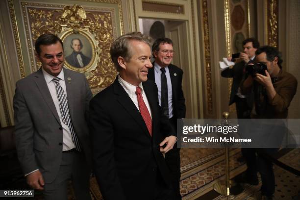 Sen. Rand Paul takes a brief break from the floor of the U.S. Senate to pose for a photo with Rep. Justin Amash and Rep. Thomas Massie at the U.S....