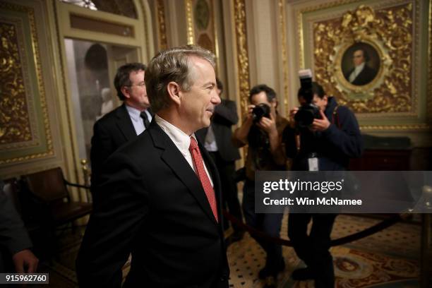 Sen. Rand Paul takes a brief break fro the floor of the U.S. Senate at the U.S. Capitol February 8, 2018 in Washington, DC. Paul is blocking the U.S....