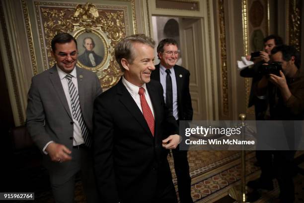 Sen. Rand Paul takes a brief break from the floor of the U.S. Senate to pose for a photo with Rep. Justin Amash and Rep. Thomas Massie at the U.S....