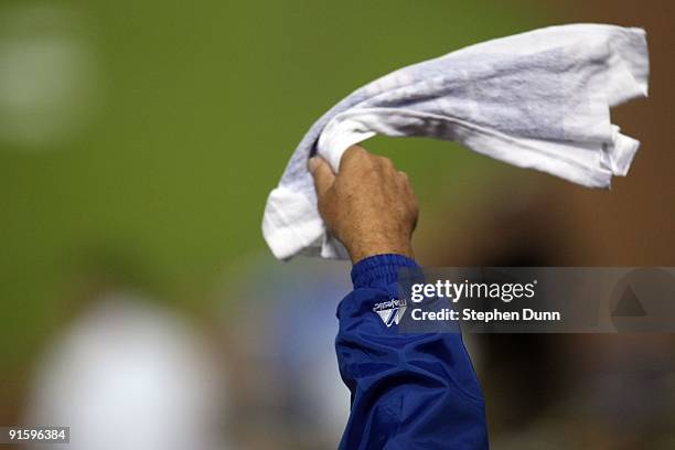 Fan cheers on the Los Angeles Dodgers against the St. Louis Cardinals in Game One of the NLDS during the 2009 MLB Playoffs at Dodger Stadium on...