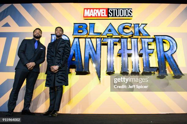 Ryan Coogler and Chadwick Boseman attend the European Premiere of 'Black Panther' at Eventim Apollo on February 8, 2018 in London, England.