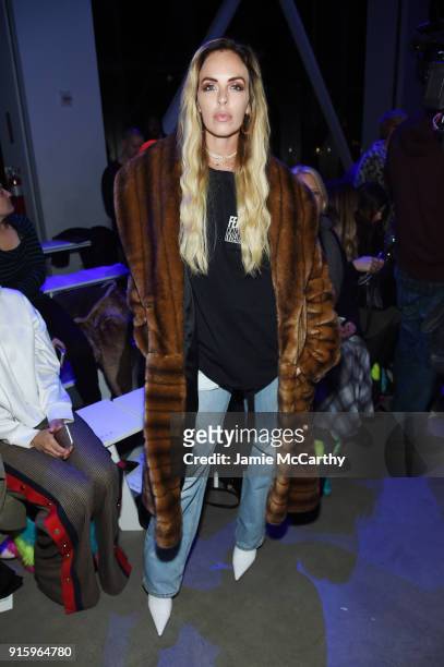 Maeve Reilly attends the Jeremy Scott front row during New York Fashion Week: The Shows at Gallery I at Spring Studios on February 8, 2018 in New...