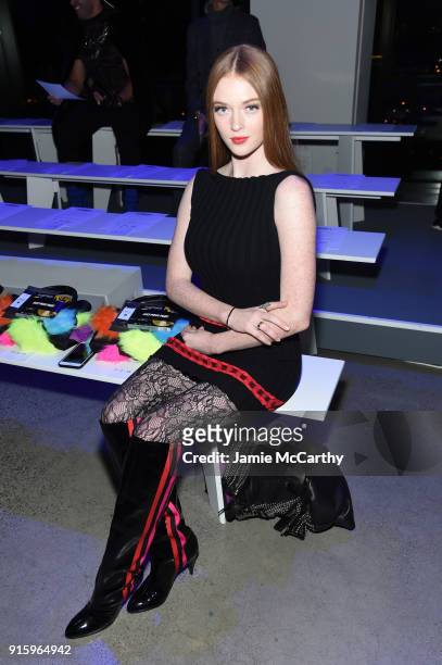 Model Larsen Thompson attends the Jeremy Scott front row during New York Fashion Week: The Shows at Gallery I at Spring Studios on February 8, 2018...