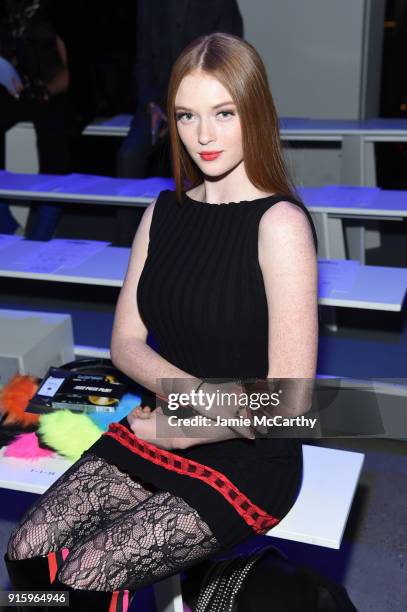 Model Larsen Thompson attends the Jeremy Scott front row during New York Fashion Week: The Shows at Gallery I at Spring Studios on February 8, 2018...