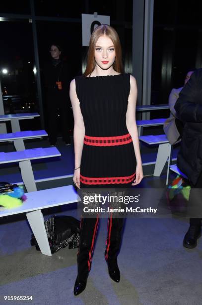 Model Larsen Thompson attends the Jeremy Scott front row during New York Fashion Week: The Shows at Gallery I at Spring Studios on February 8, 2018...