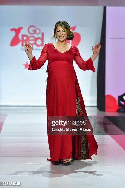 Meteorologist Ginger Zee prepares backstage at the American Heart Association's Go Red For Women Red Dress Collection 2018 presented by Macy's at...