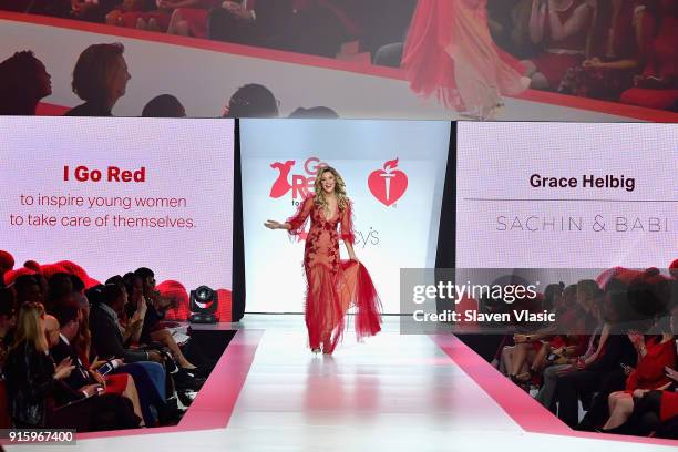 Personality Grace Helbig walks the runway during the American Heart Association's Go Red For Women Red Dress Collection 2018 presented by Macy's at...