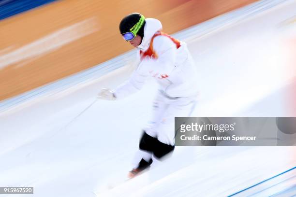 Walter Wallberg of Sweden practices during the Men's Freestyle Skiing Moguls training ahead of the PyeongChang 2018 Winter Olympic Games at Phoenix...