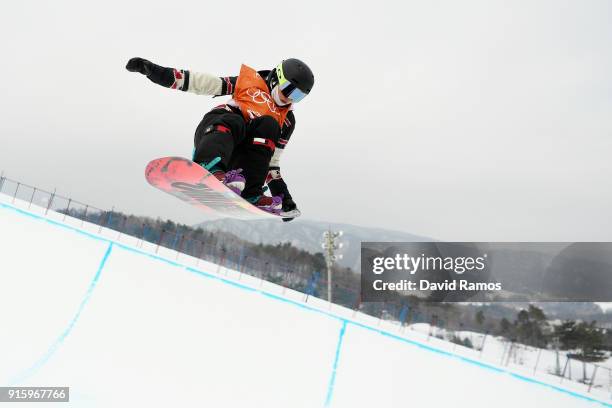 Snowboarder Elizabeth Hosking of Canada trains ahead of the PyeongChang 2018 Winter Olympic Games at Phoenix Snow Park on February 9, 2018 in...