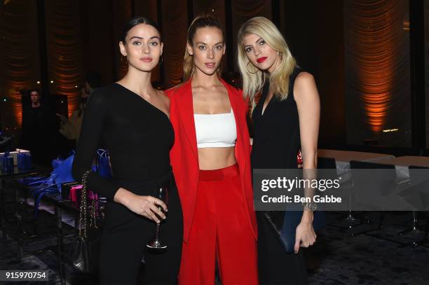 Hannah Ferguson and Devon Windsor attend the Stuart Weitzman FW18 Presentation and Cocktail Party at The Pool on February 8, 2018 in New York City.