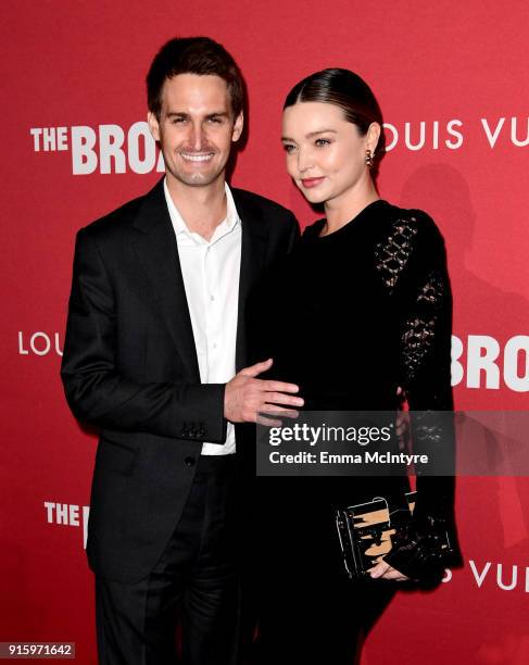 Evan Spiegel and Miranda Kerr attend The Broad and Louis Vuitton's celebration of Jasper Johns: "Something Resembling Truth" at The Broad on February...