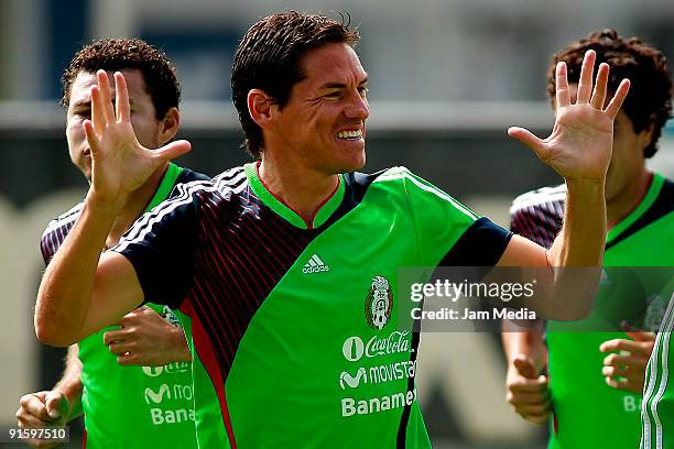 Mexico's National Team Guillermo Franco talks during a training session at the Mexican Football Federation's High Performance Center on October 8,...