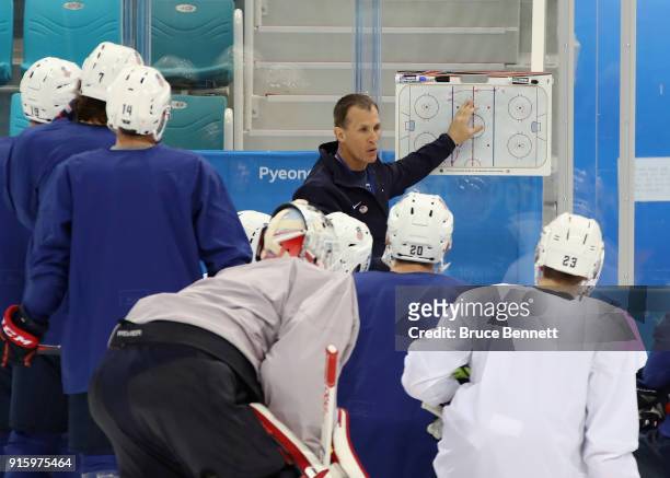 Head coach Tony Granato of the Men's USA Ice Hockey Team works practice ahead of the PyeongChang 2018 Winter Olympic Games at the Gangneung Hockey...