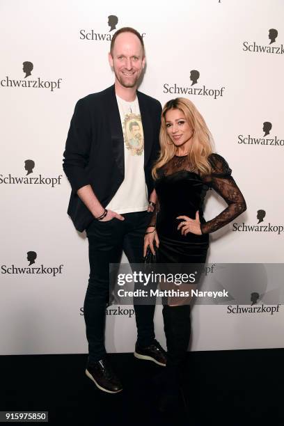 Shirin Tabatabai and Daniel Termann attend the 120th anniversary celebration of Schwarzkopf at U3 subway tunnel Potsdamer Platz on February 8, 2018...