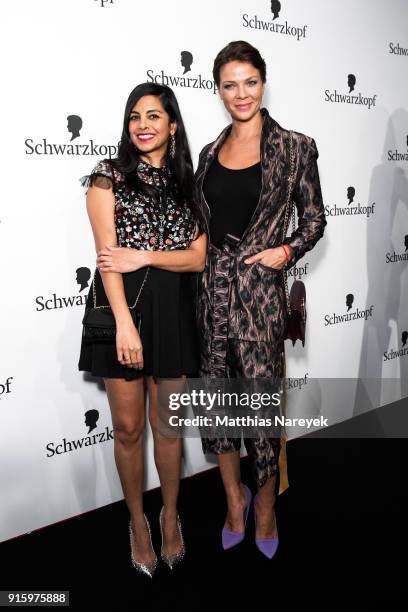 Collien Ulmen-Fernandes and Jessica Schwarz attend the 120th anniversary celebration of Schwarzkopf at U3 subway tunnel Potsdamer Platz on February...