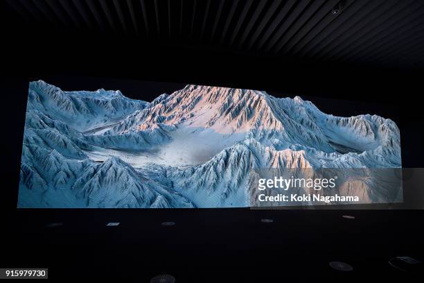 Montagne, cent quatorze mille polygones by Joanie Lemercier is displayed at the Media Ambition Tokyo at Roppongi Hills on February 8, 2018 in Tokyo,...