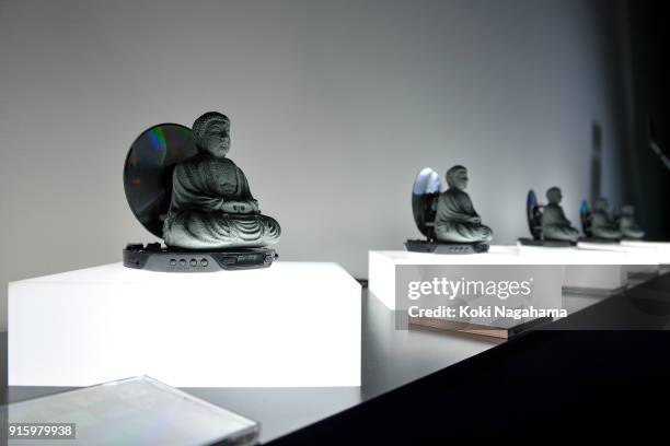 Prayer by Yuichiro Katsumoto is displayed at the Media Ambition Tokyo at Roppongi Hills on February 8, 2018 in Tokyo, Japan. Artwork details. CD...